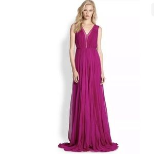 Rebecca Taylor Chiffon Pleated Magenta Maxi Gown 4